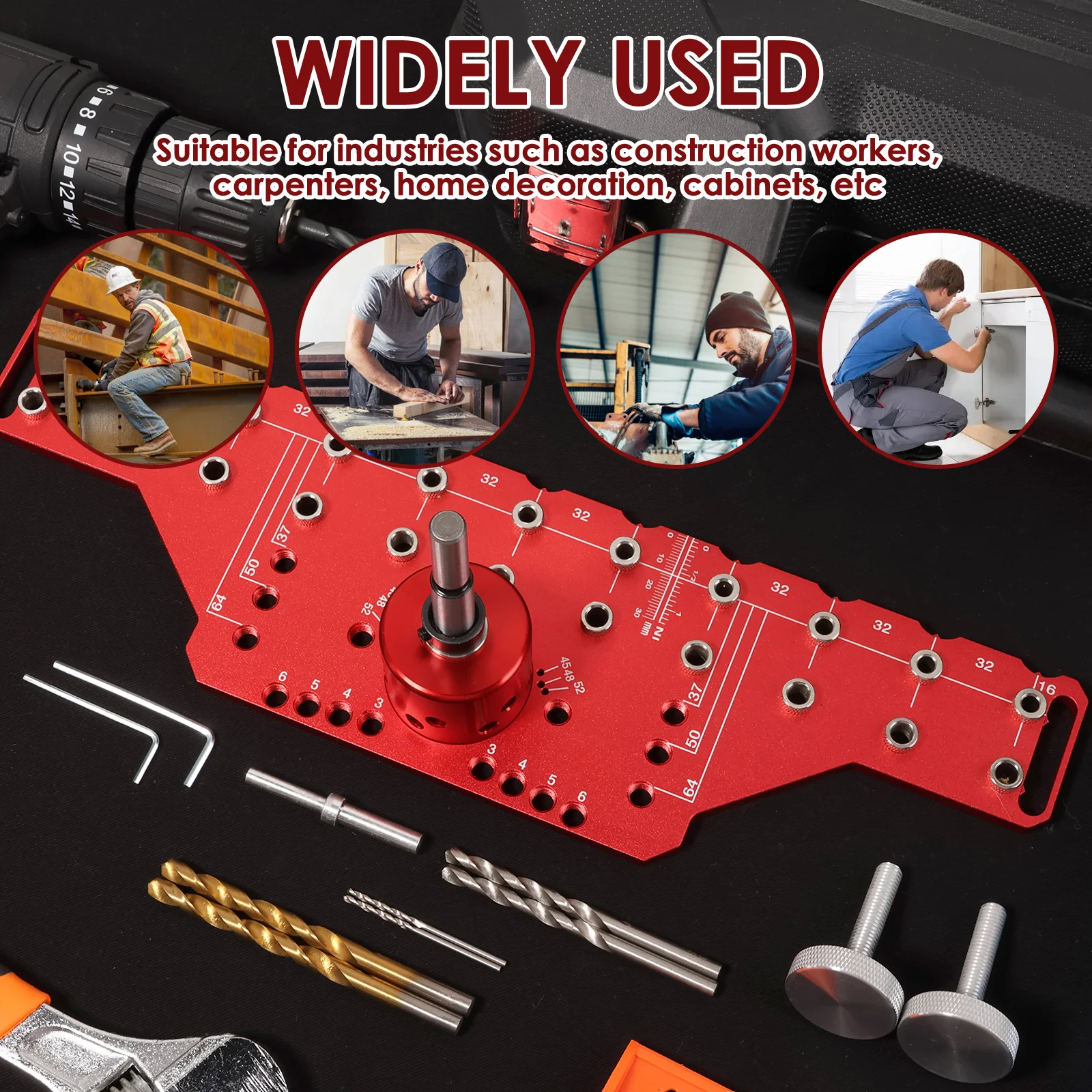 Plantilla de pasador de estante 2 en 1 y plantilla de bisagra de gabinete, plantilla de perforación de Pin de estante, brocas de agujero de 5mm y 1/4 ", herramienta de plantilla de Hardware de gabinete, guía de taladro