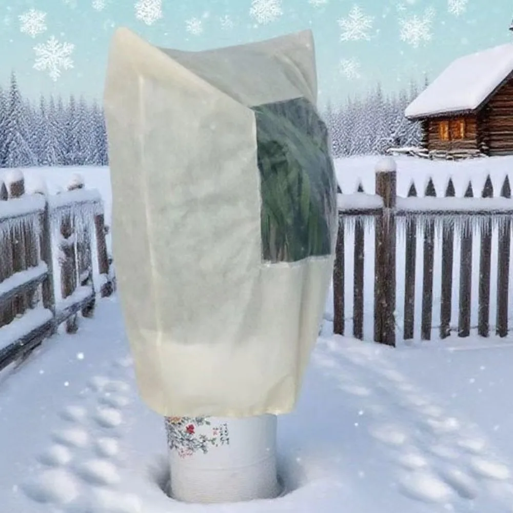 Non‑woven Plant Frost Protection Cover Breathable View Window Freeze Protection Cover Cold Resistant with Zipper Drawstring