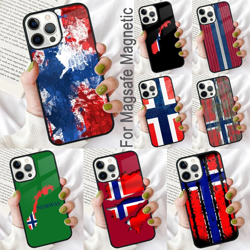 Norway Flag Magnetic Soft Phone Case for iPhone 16 Promax 15 Pro 13 14 Plus 11 12 Mini MagSafe Coque