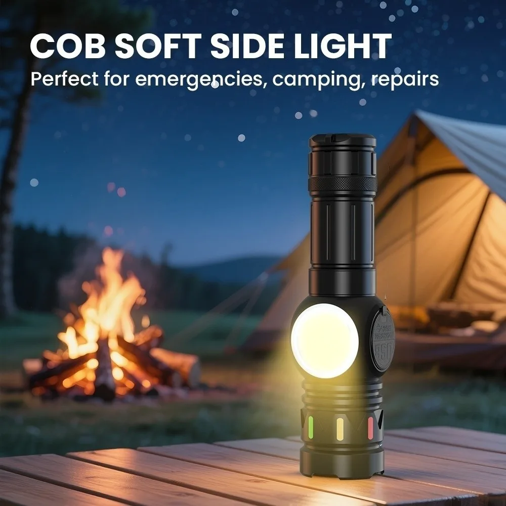 USB قابلة للشحن مصباح ليد جيب الكشاف مقاوم للماء التخييم ضوء التكبير الأضواء المغناطيسي جذب الإضاءة المحمولة #4