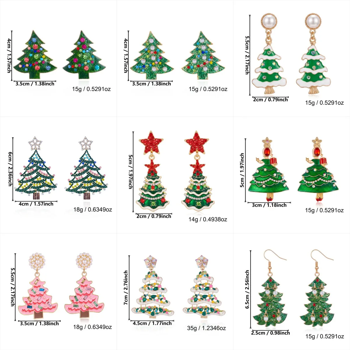 Klassische grüne Emaille-Weihnachtsbaum-Ohrhänger für Damen, bunte Strass-Imitationsperlen-Weihnachtsbaum-Ohrringe, Schmuckgeschenke – Detail 8
