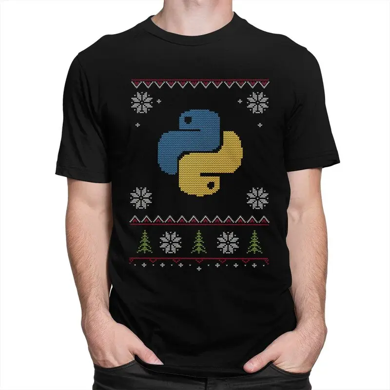 Custom Men\'s Python Programmer Ugly Sweater T Shirts Short Sleeves Cotton Tshirt Unique T-shirt Casual Programing Code Coder Tee