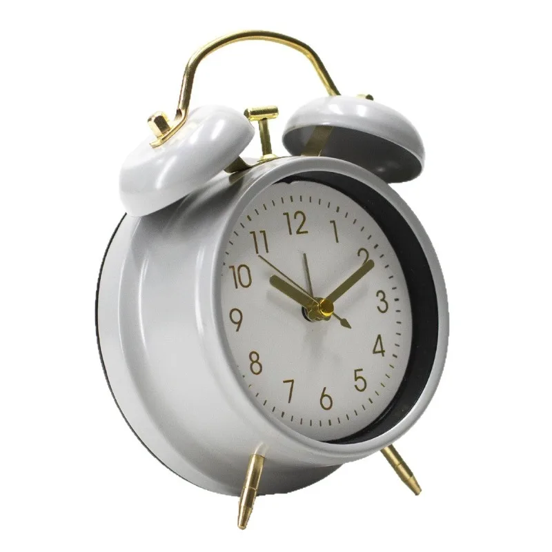 

Creative Decorative Fake Bells Electronic Quartz Alarm Clock 4-inch Metal Table Clock Students Get Up Bedroom Bedside Ornaments