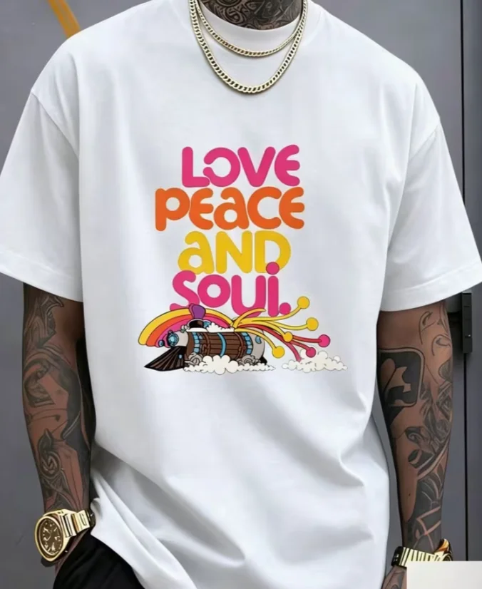 Men's Crew Neck Multicolor T-Shirt Fashion Street Trends, New Retro Spring Summer Gifts for Family Love and Peace Soul Vintage