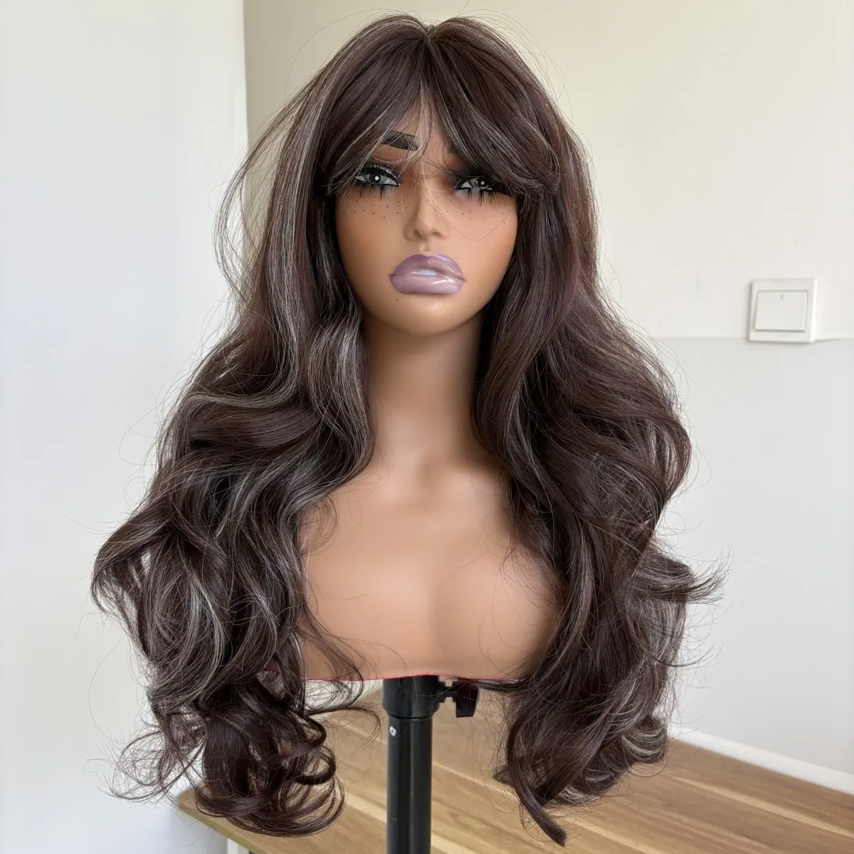 

Long Wavy P46613 Costume Wigs With Bangs Soft Layered Synthetic Hair