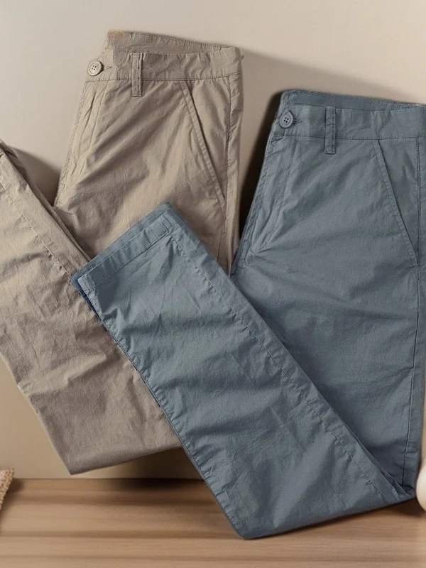 Spring Summer New Men's Casual Slim Fit Straight Leg Commuter Pants Comfortable Breathable Cotton Plain Color Fashionable