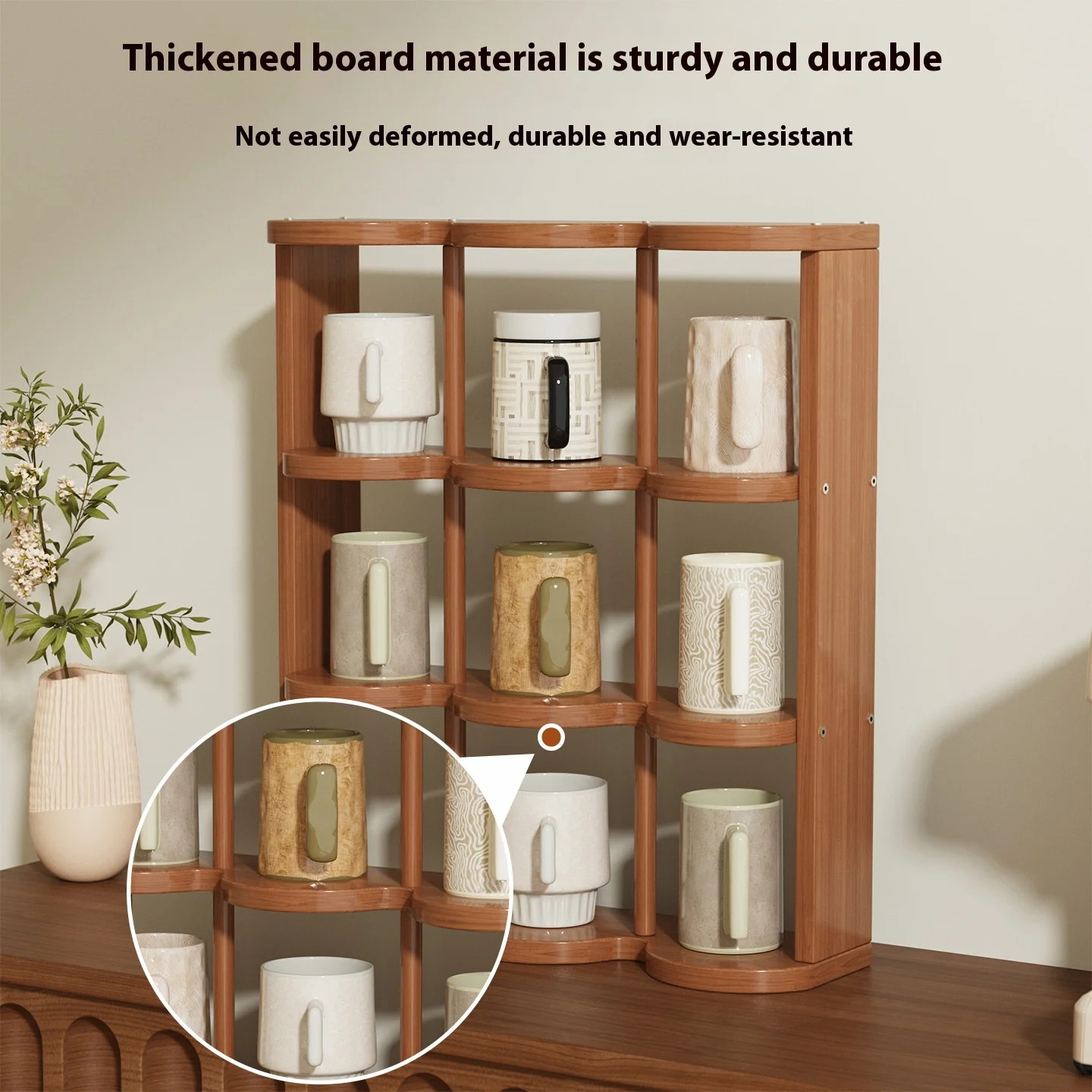 Wood Multi-layer Cup Holder Mug Teacup Storage Rack Ornament Display Shelf  Multi-purpose Jiugongge Shelf Organizer Kitchen Rack