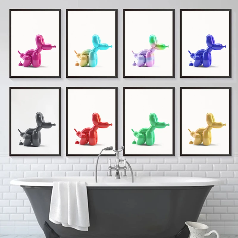 

Funny Toilet Wall Art Poster Painting Abstract Balloon Dog Posters and Prints Modern Wall Pictures for Bathroom Wall Art Decor