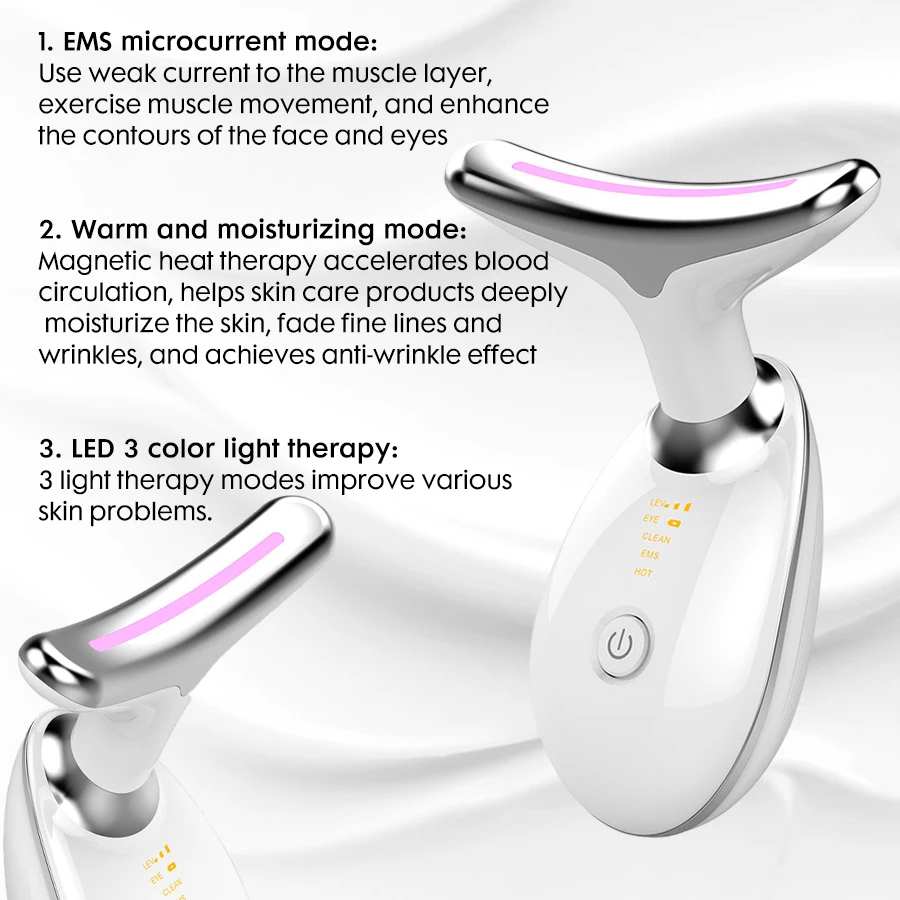 الوجه والرقبة رفع التخسيس هيكسابيبتيد جوهر طقم تجميل مدلك الوجه LED العلاج بالضوء مزيل الذقن المزدوجة الجمال المنزلي