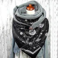 Fashion Shawls Casual Button Wrap Warm Scarves Women Soft Printing Scarf Big Plaid Scarf