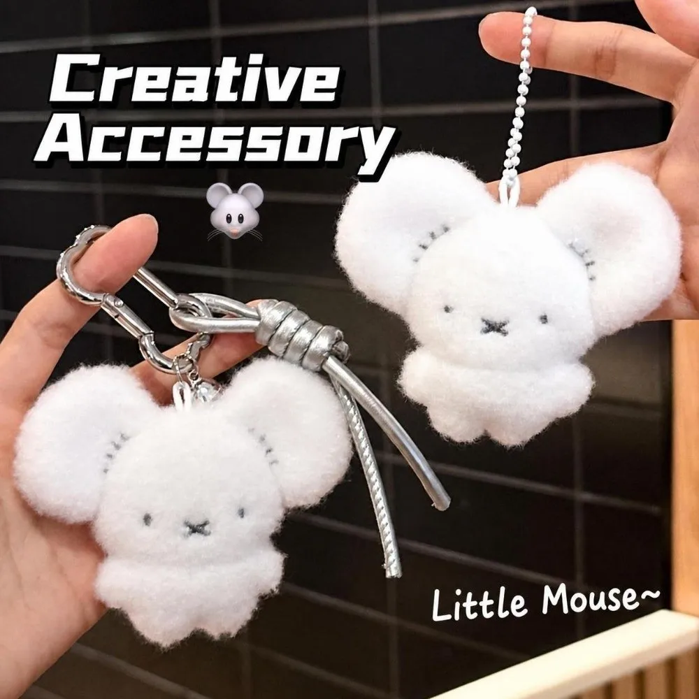 Trendy White Plush Mouse Pendant Adorable Cute Mouse Plush Toy Keyring Soft Creative Bag Decoration Birthday Gift