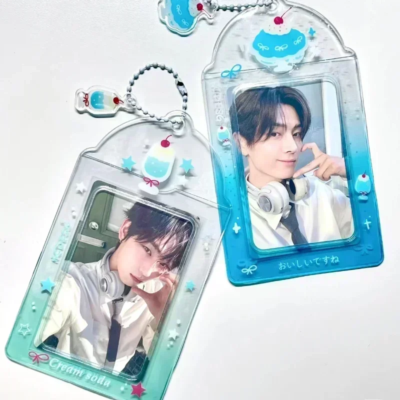 Original Design Summer Cheery Smoothie PVC Picture Frames with Chain Cute Ice Cream Photocard Holder for 3 Inch Kpop Card 2024