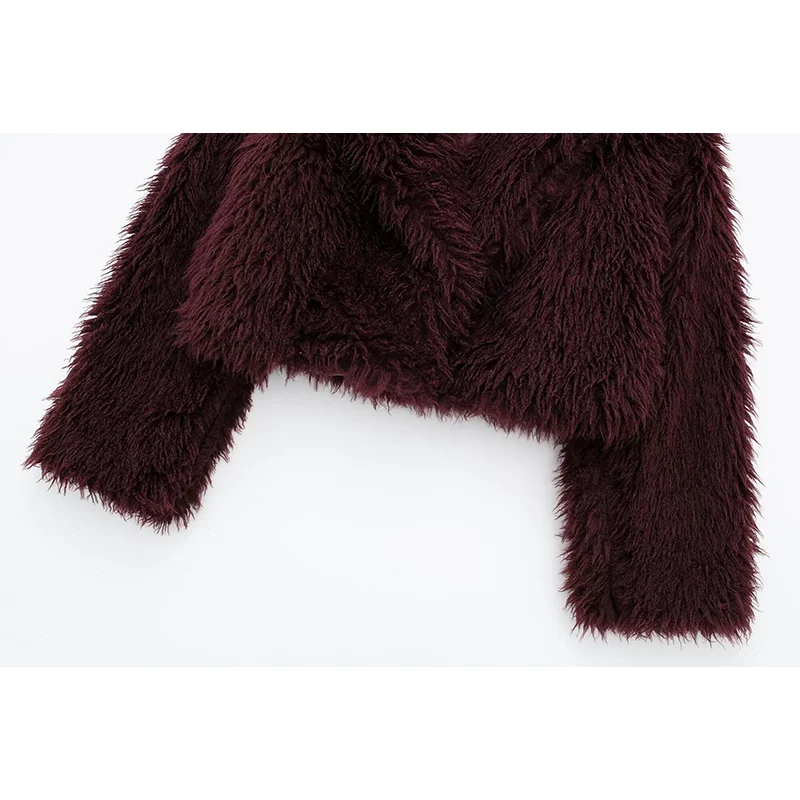 UETEEY Winter Women Wine Red Faux Fur Jackets Female Thick Warm Turn-down Collar Coats Ladies Chic Outerwear