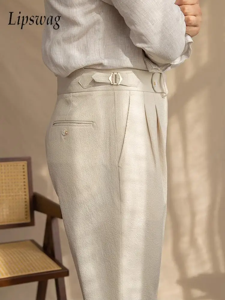 

Naples Style Trousers Mens Casual Solid Color Pleated High Waist Trousers 2025 Spring Fall Trendy Men's Slim Fit Straight Pants