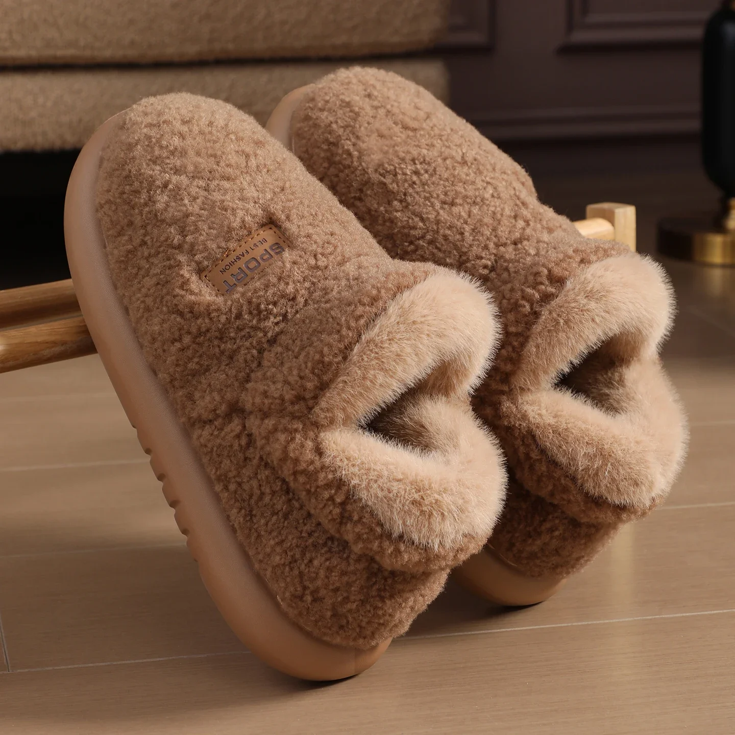 Winter Warm Slippers Women Men Fluffy Teddy Fleece Plush Indoor House Shoes Platform Cushion Sole Anti-Slip Bedroom Booties GIFT