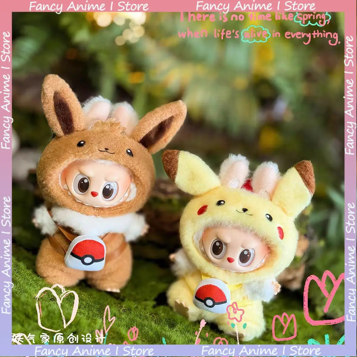 

Kawaii одежда для кукол Labubu, наряд с изображением Пикачу Иви с рюкзаком для V1 V2 V3 Labubu, одежда «сделай сам», модные аксессуары для кукол