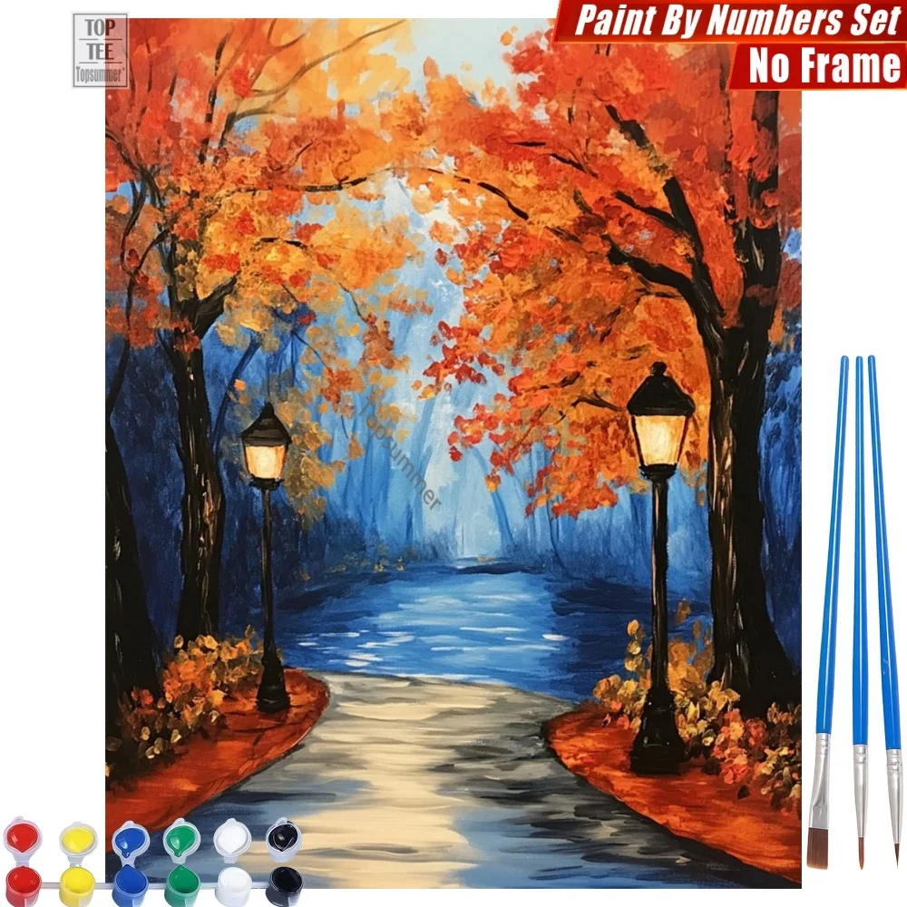 

Fiery Autumn Path DIY Paint By Number Kit - Maple Leaves Lamps Wall Art Home Decor Day Of The Dead Gift For Daughter