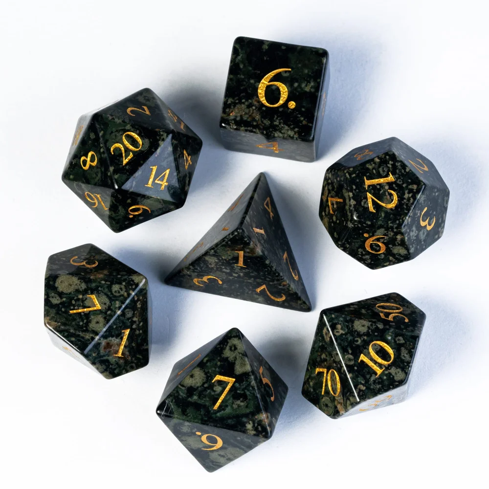 

Cusdie Jasper Stone Dice DND, 7Pcs Handmade 16mm Polyhedral Dice Set with Leather Box, D&D Gemstone Dices for Collection