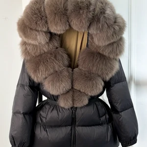 Janveny 2024 Winterpuffer Frauenjacke Real Fox Skin mit heißer Haube Heiße 90% weiße Ente Down Damen Casac Hauptverkauf Capuz Pufferhaube - №5