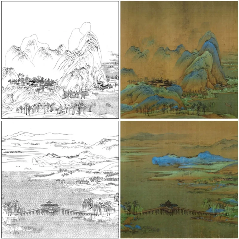 Professional Painting Line Draft Traditional Chinese Painting paper Landscape Line Drawing Colorful Picture Practicing Draft