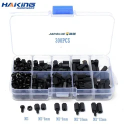 300pcs M3NH1 M3 Nylon Screw White/Black Hex Nylon Standoff Spacer Column Flat Head Nylon Plastic Spacing Screws Nuts