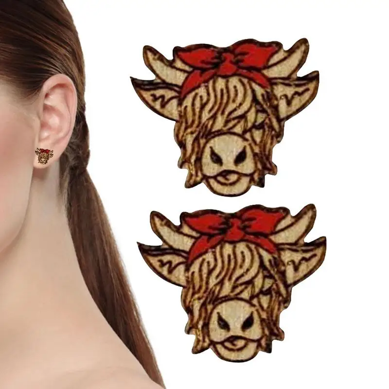 Highland Cow Earrings Wooden Cattle Earrings Fashion Cow Earrings Farm Country Women Gift Earrings Easter Mothers Gifts