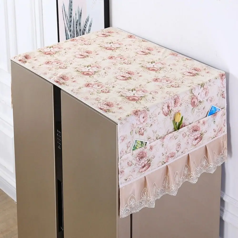 70x170cm Refrigerator Dust Cover Flower Pattern with Storage Pocket Dust-proof Cover Art Cloth Washable Protective Cover