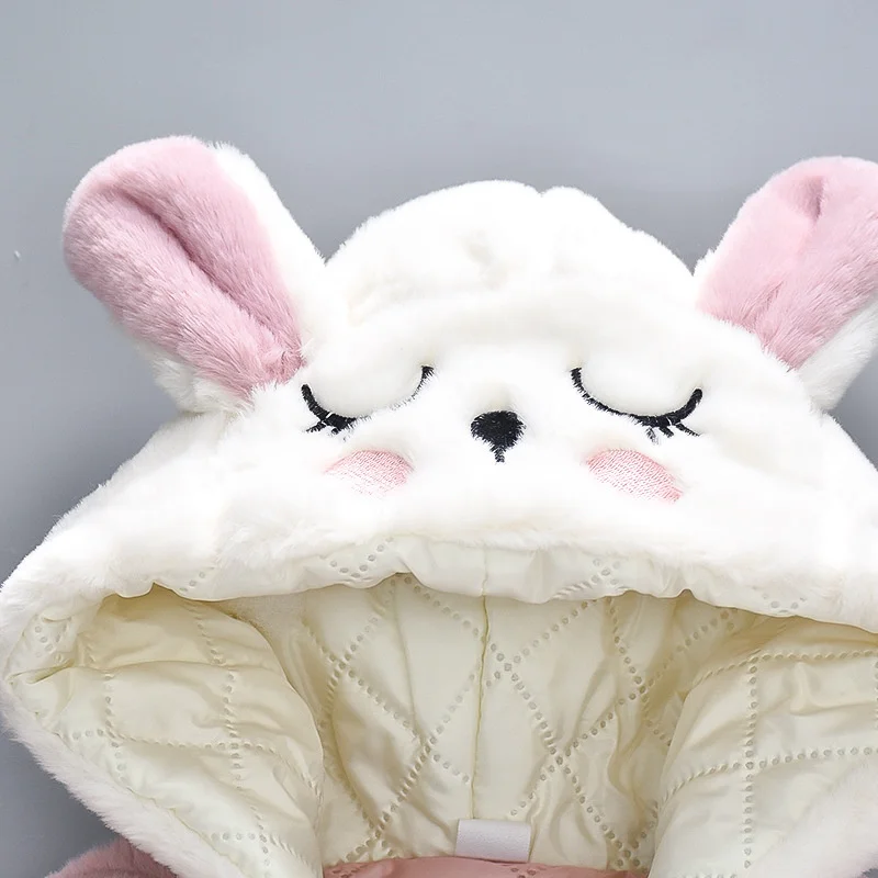 2Pcs/Set Cute Rabbit Ear For Baby Girl Winter Warm Thicken Children Jacket Trend Lovely Kid Cotton Coat Toddler Clothes Overcoat