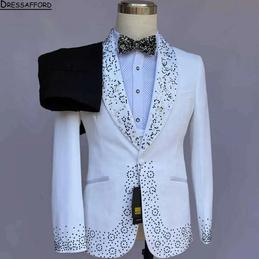 Suit Mens Slim Fit Fashion Geometric Pattern Printing Jacket Pants 2 Piece Tailor-Made Wedding Business Prom Tuxedo