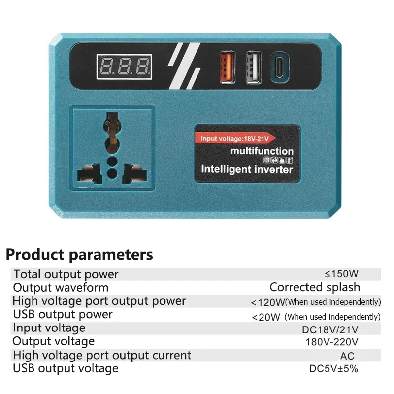 Portable Inverter For Makita/Dewal/Milwaukee，18V Lithium Battery Outdoor DC 18V To 220V Power Adapter USB/TYPE-C Power Bank