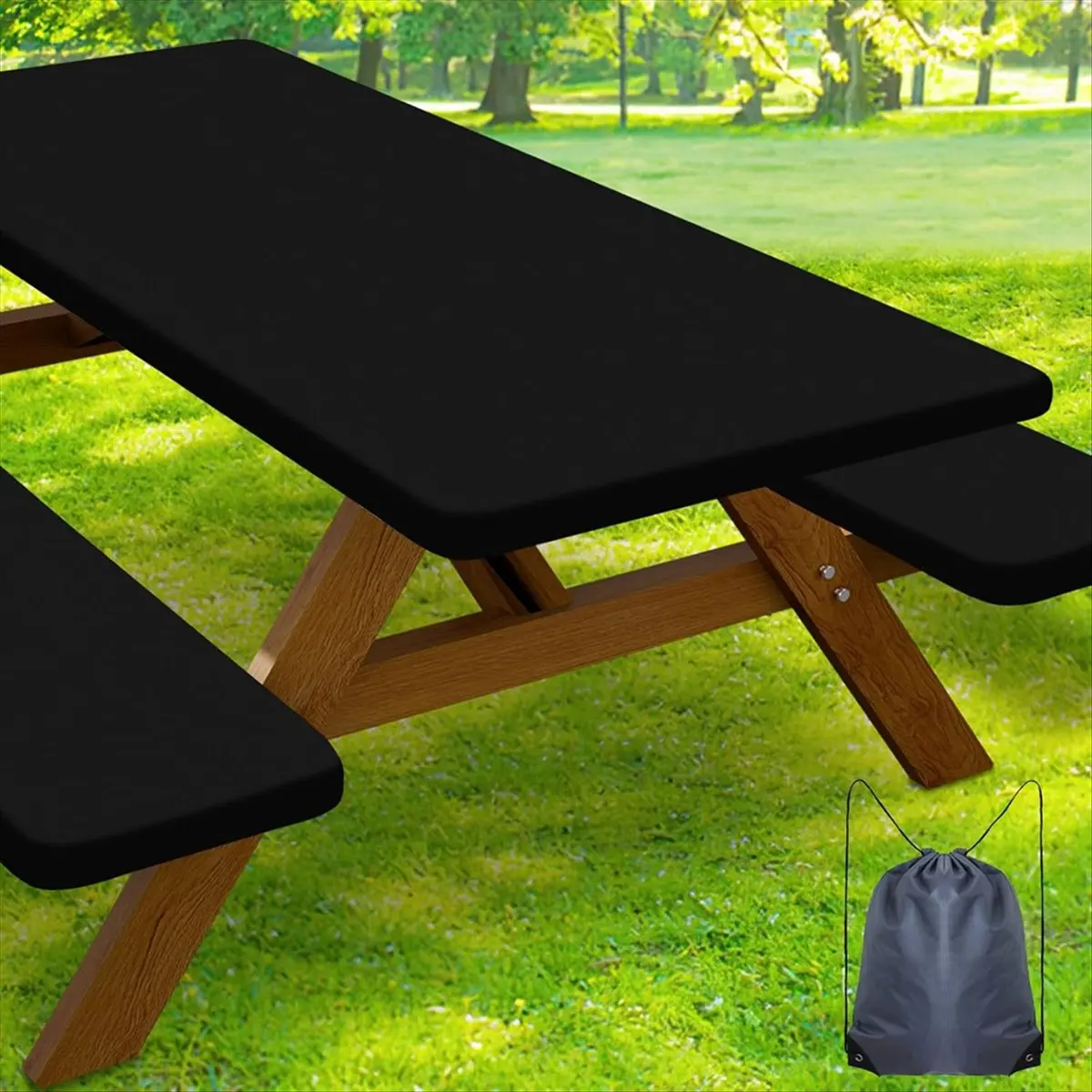 【Promo】Picnic Table Cover with Bench Covers, Waterproof Elastic Tablecloths for Rectangle Tables for Camping, RV & Outdoor