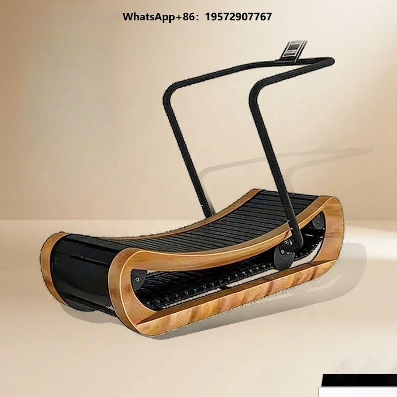 Commercial Gym Equipment LED Screen Non Electric Wooden Running Curve Mechanical Foldable Treadmill Speed Adjustment