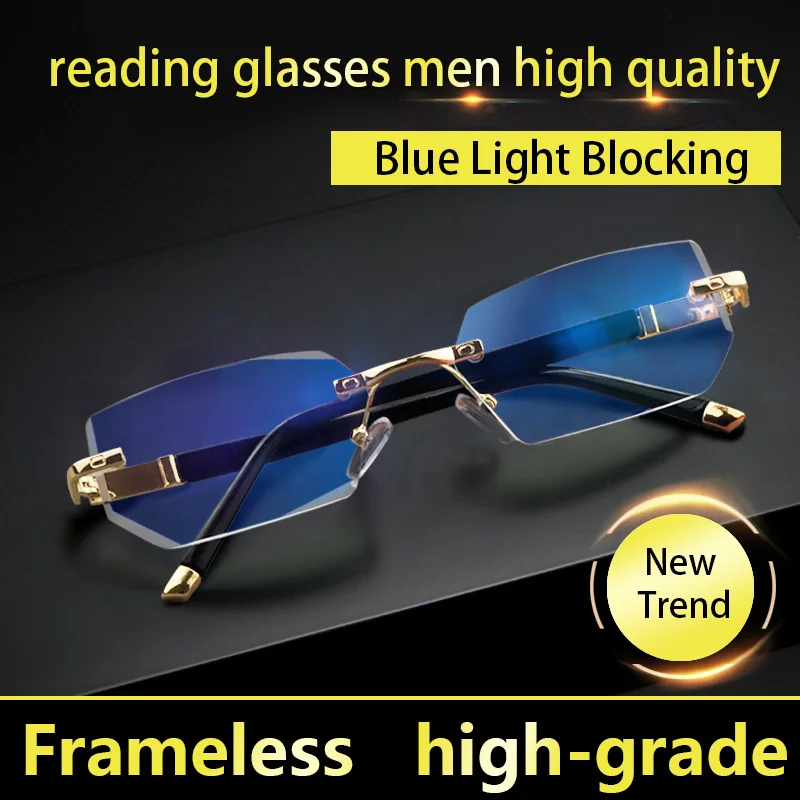 

Hard coated lens Reading Glasses for Men, Rimless Presbyopia Eyeglasses,Anti Blue Ray Anti-fatigue Business Office Readers