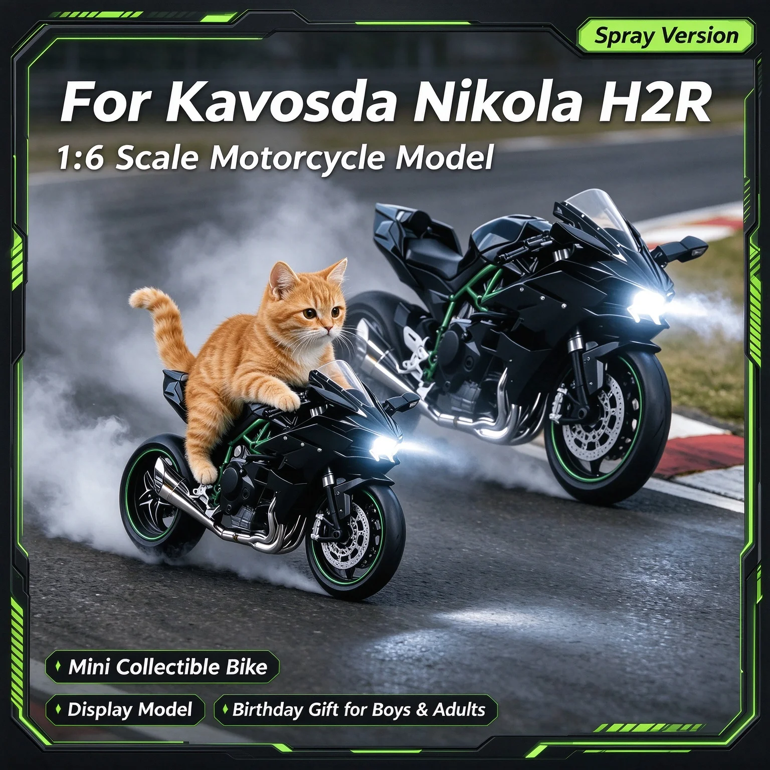 For Kawasaki Ninja H2R 1:6 Scale Motorcycle Model Spray Version Collectible Display Toy Birthday Gift for Boys Adults Diecast Bi