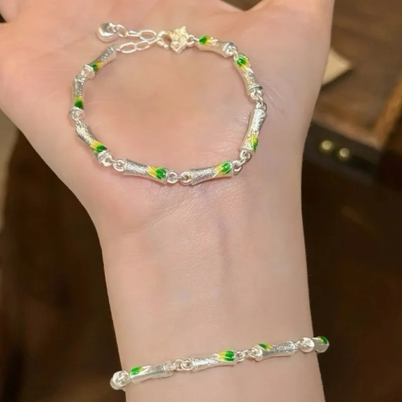 الفرنسية الفاخرة المينا العرقية نمط الخيزران المشتركة معدن الفضة النقية سوار 2025 مجوهرات الأزياء الجديدة ، مجوهرات المعصم الساحرة acc