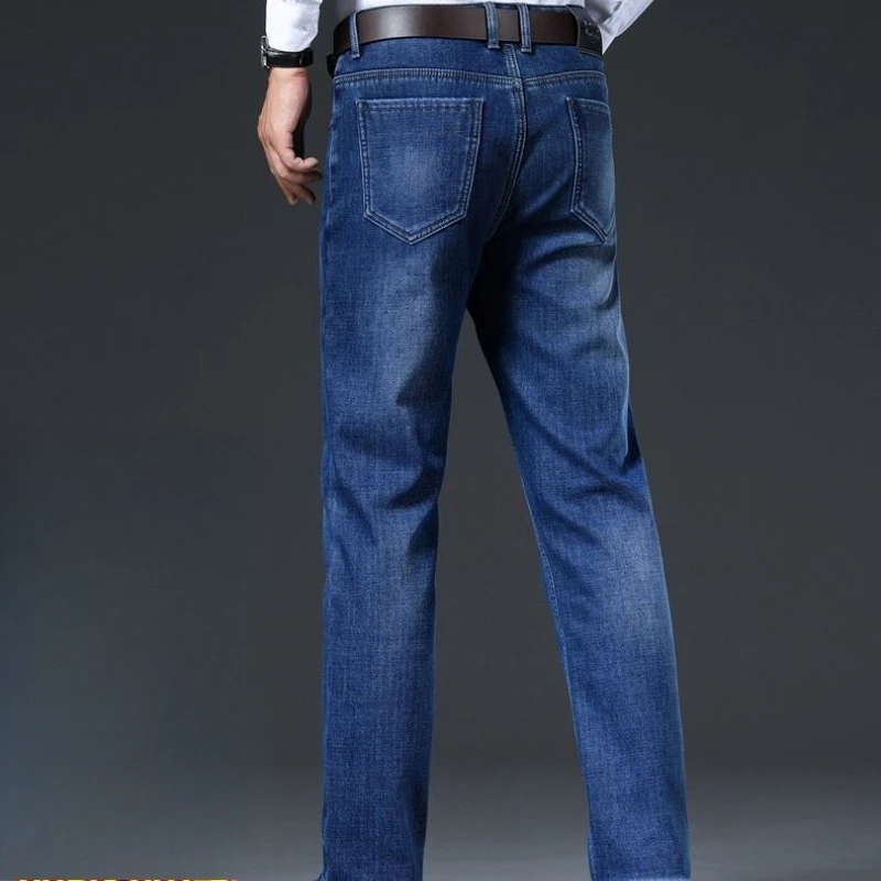 أزياء الجينز الخريف الشتاء الرجال الجينز القطنية المرنة تنوعا مريحة الأعمال مستقيم سراويل تقليدية الخريف والشتاء #6