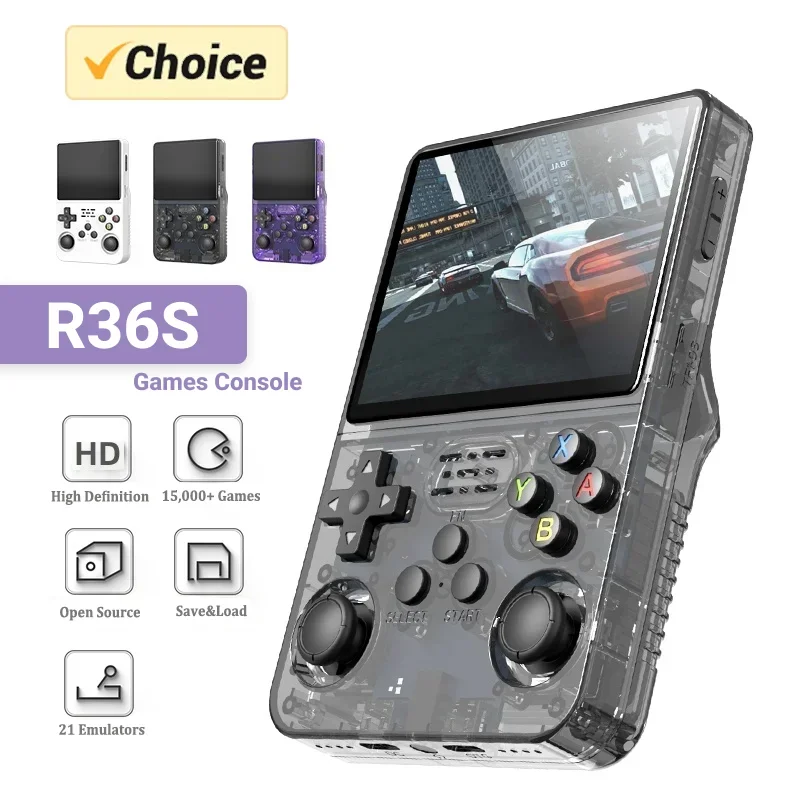 Open Source R36S Retro Handheld Video Game Console Linux System 3.5 Inch IPS Screen Portable Pocket Video Player R36S 64GB Games