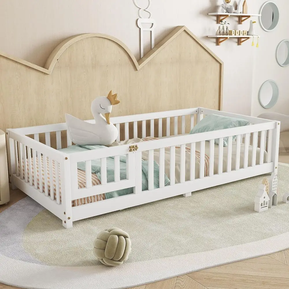 

Двухъярусная кровать-манеж с ламелями, ограждением и дверцей, двухъярусная кровать Монтессори для детей, девочек, мальчиков, легко собирается, кровать Монтессори