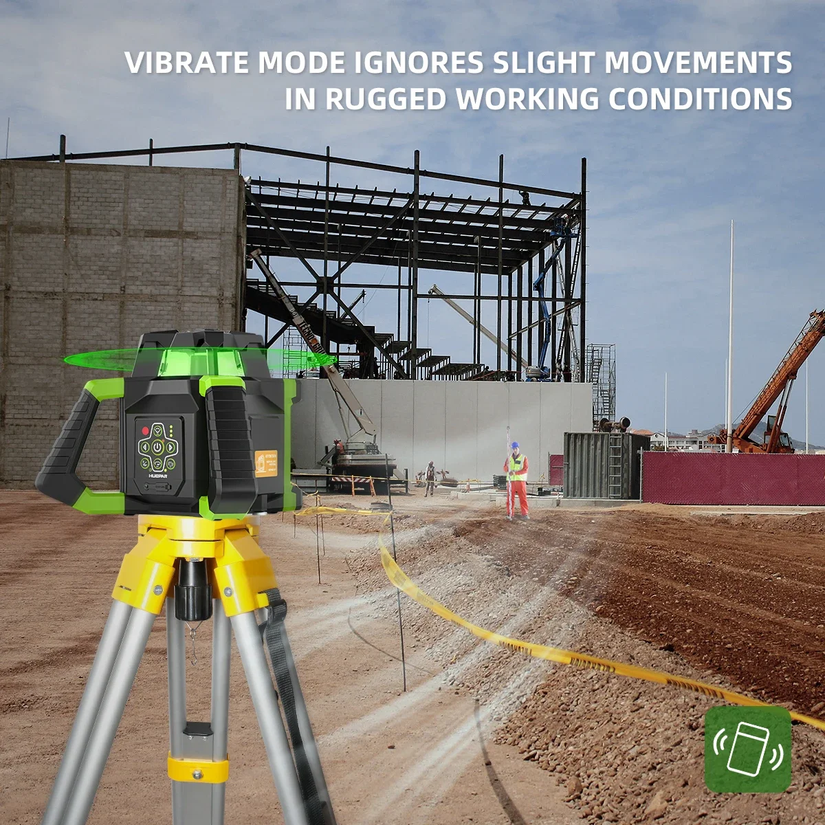 Huepar RL300HVG green beam Rotary Laser Level 360 Degree Machine Line Tool Large battery power For Outdoor Construction