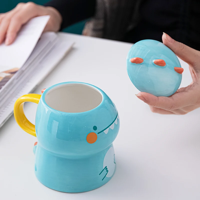 3D Dinosaur Children\'s Mug Ceramic Office Cute Coffee Funny for Kids Cup with Lid Mugs Unusual Water of Cups Drinkware Gift