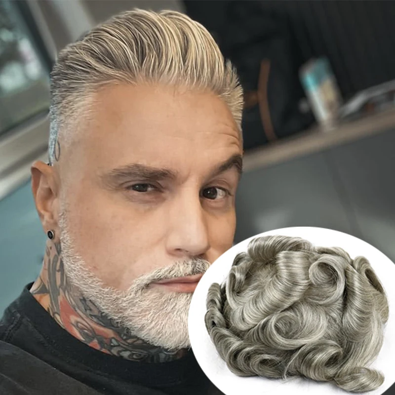 Swiss Lace Hair System #1b10 #1b20 Grey Black Human Hair Q6 Lace Front With Skin Toupee Male Hair Prosthsis Replacement System