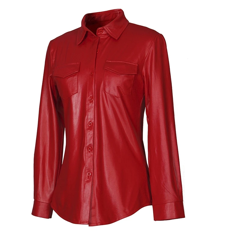 

Женская уличная одежда из искусственной кожи Long Sve irt для ночного клуба, однотонная, с квадратным воротником, на пуговицах, миди irt, модная клубная одежда