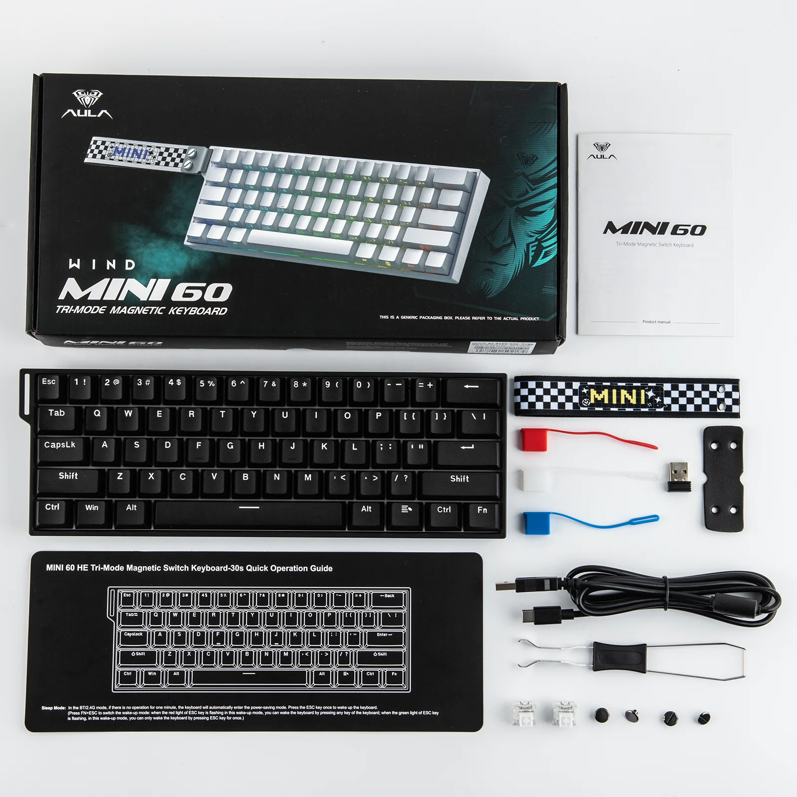 AULA MINI60 HE MAX 60% ANSI US Layout Wired/BT/2.4Ghz Wireless