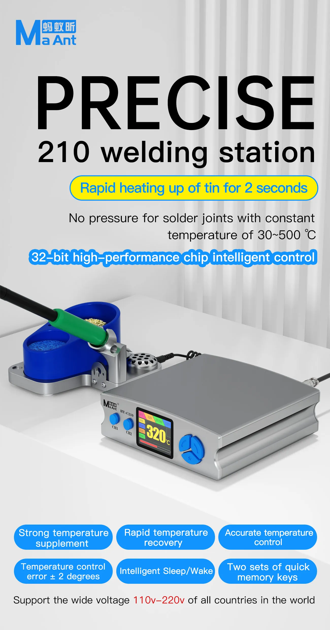 

MaAnt HT-C210 Precision Soldering Station C210 Micro Welding Station For 2 Seconds Used For Electronic Component PCB SMD Repair