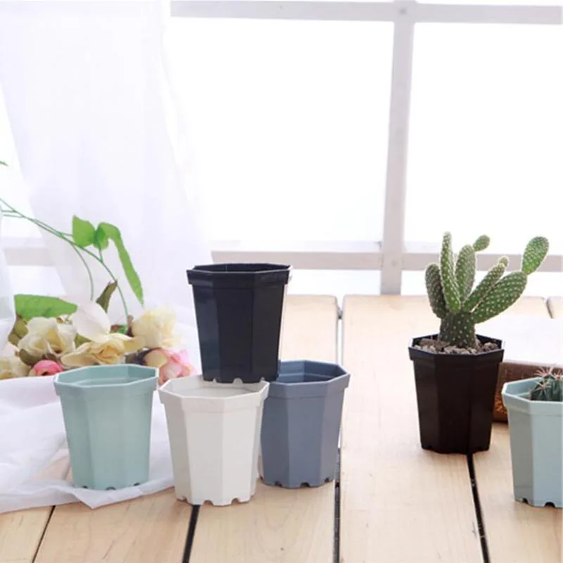 4pcs/Lot Plastic Octagon Flower Pot Modern Home Decorative Pots Office Desk Succulent Planter Garden Bonsai Pot
