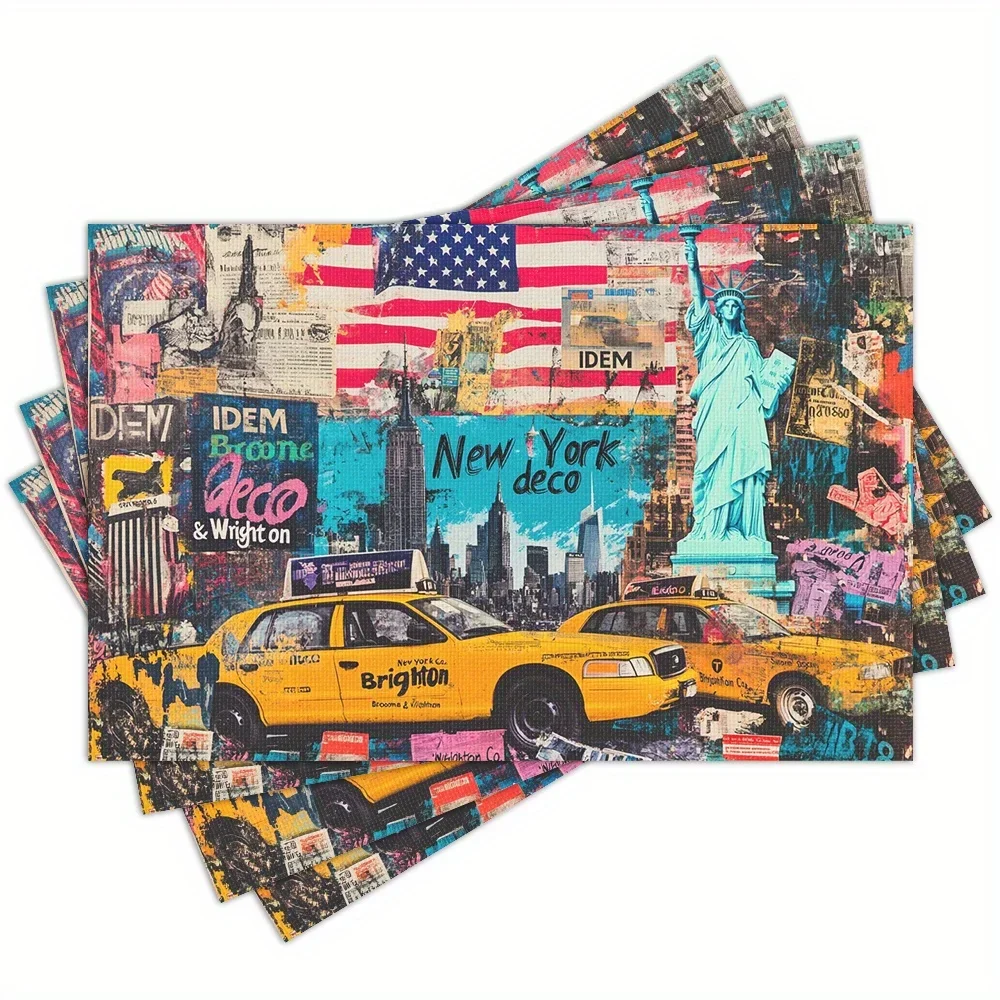 4pcs Placemats Set, New York Style Tablecloth 12x18 Inches, Suitable for Kitchen Dining Decor, Home Decoration, Family Dinner