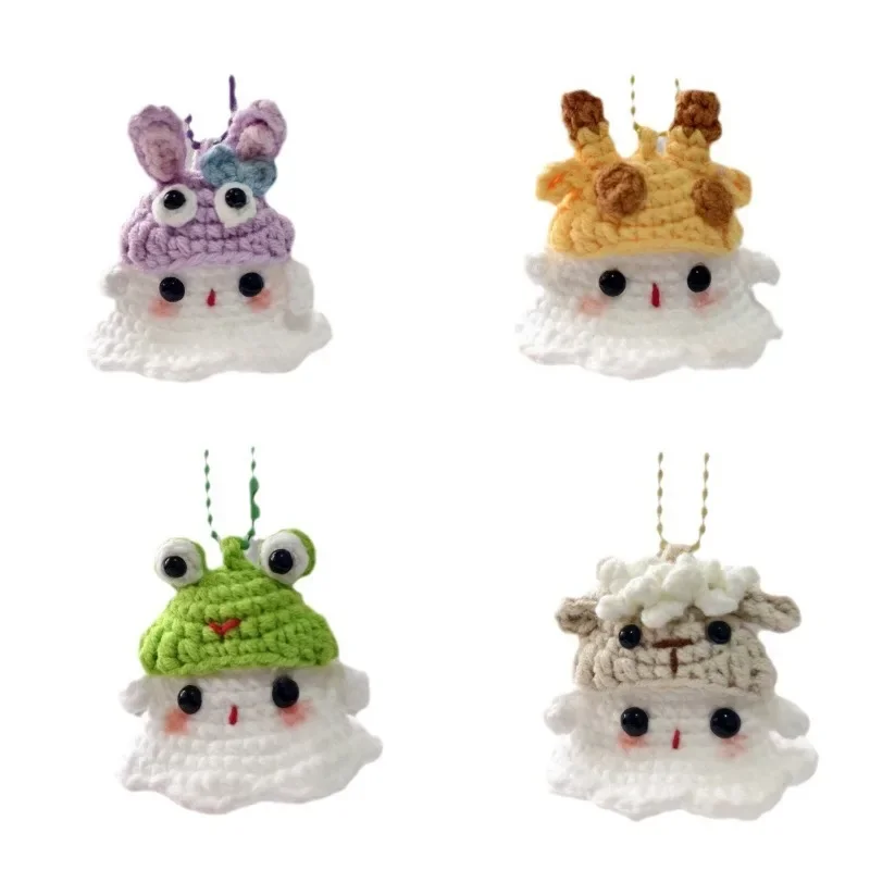 Petit Fantôme Tissé à la Main, Couple Mignon, Porte-clés, Sac Pendentif Voiture, Cadeau Animaux en Peluche, Jouets, 1 Pièce