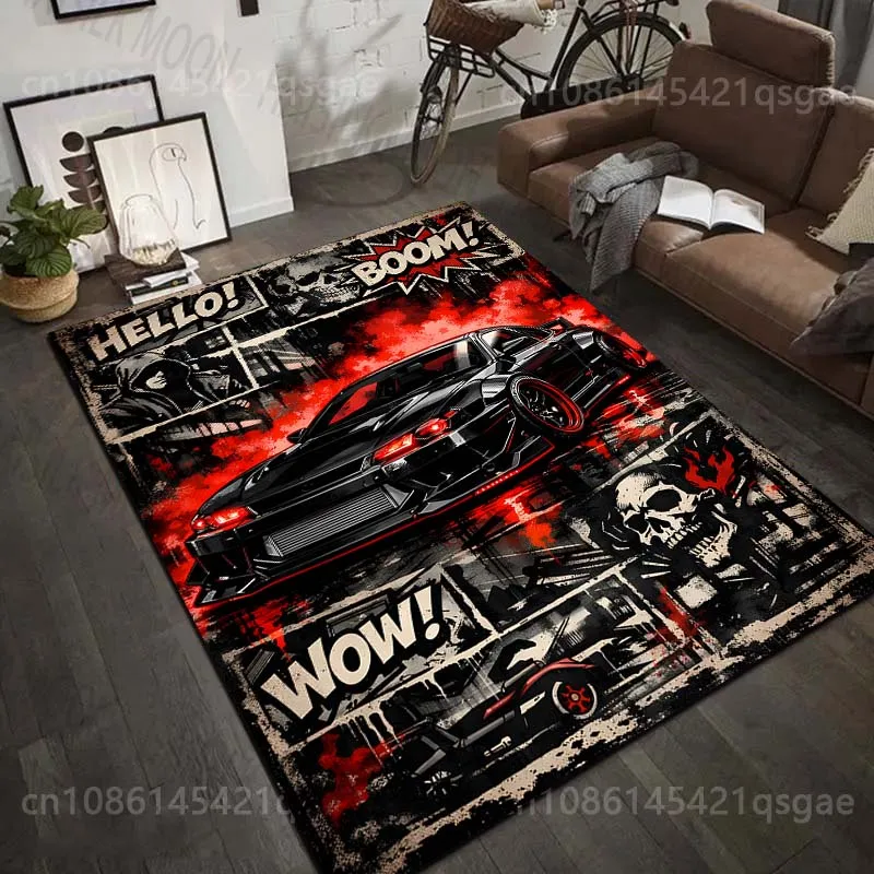 Multiple sizes Black car and red smoke Carpet for Living Room Bedroom Sofa Home Decor Rus Non-slip Floor Mat Luxury Gift