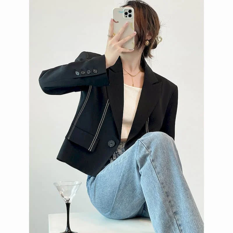 Blazer per le donne eleganti eleganti giacche Casual a maniche lunghe Vintage solido colletto su misura cappotto corto top da donna in stile coreano