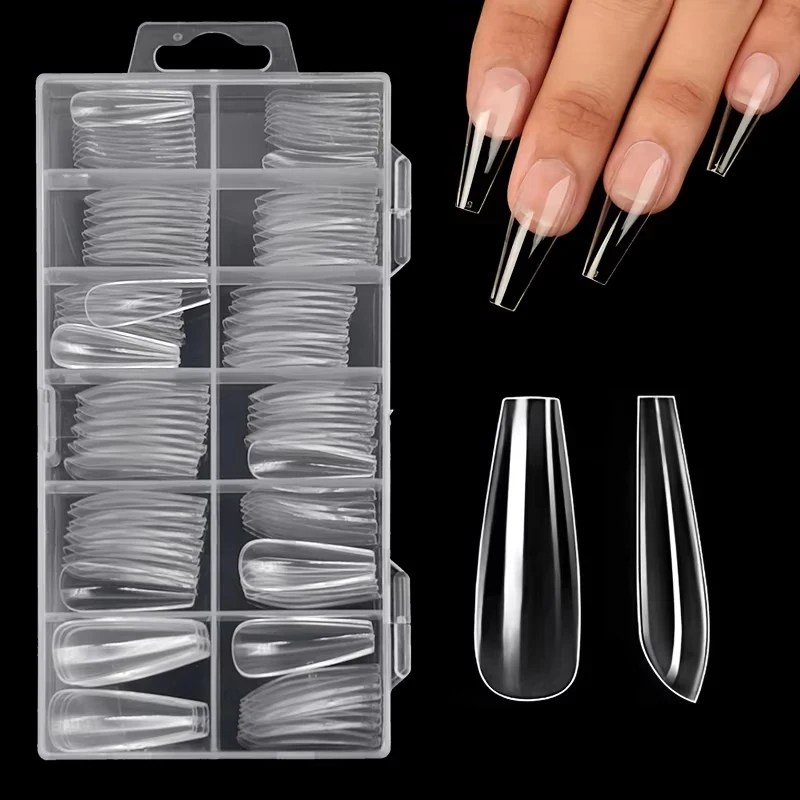 120-Piece Transparent Nail Sticker Set, Including 12 Different Sizes Such as Square, Oval, Pointed, Almond, and Coffin, Full-Cover Acrylic False Nails